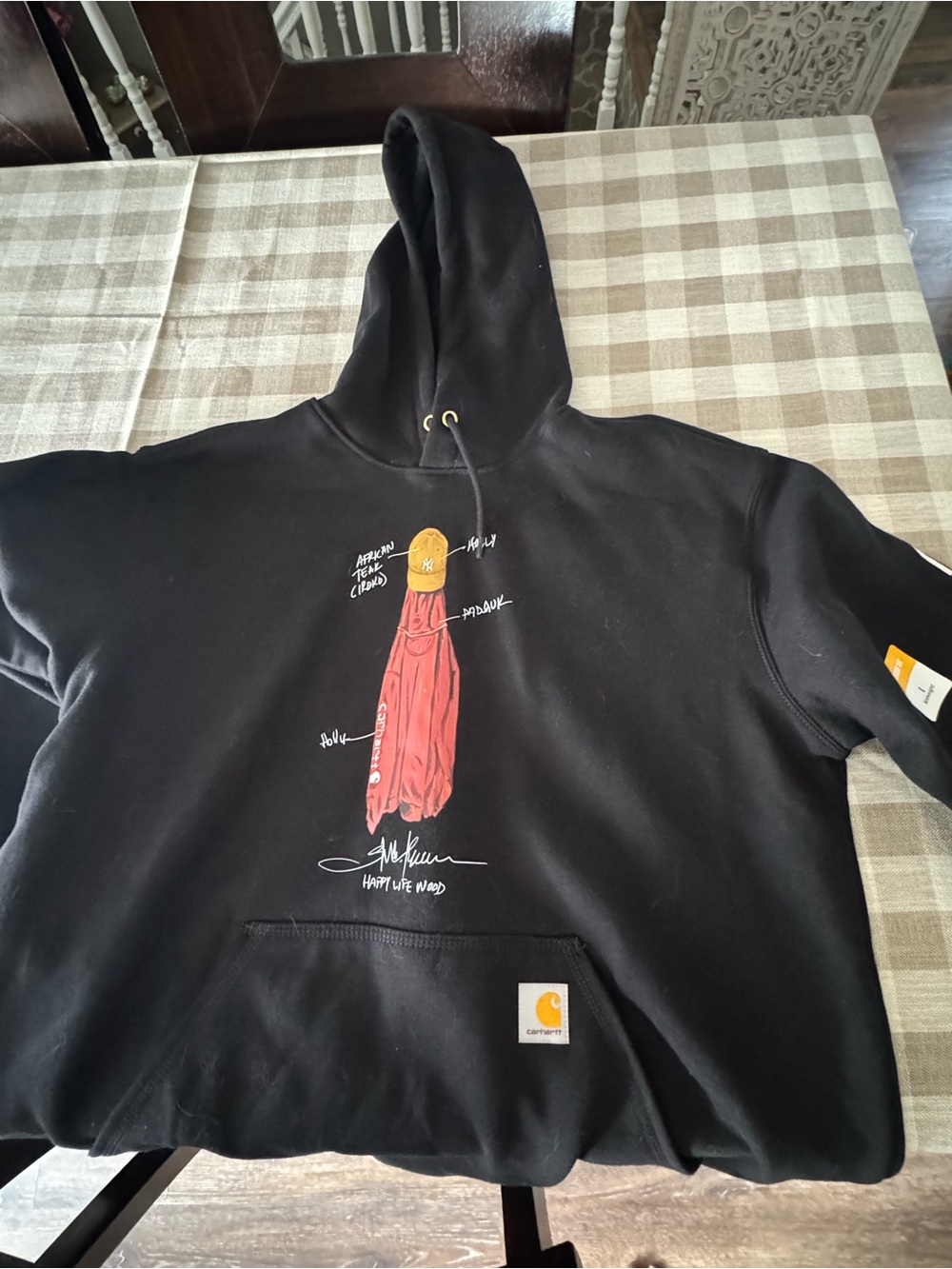 Carhartt Exclusive Black Graphic Happy Life Wood Pullover Hoodie - L - NWT